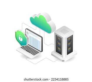 flat isometric concept of server computer analytics illustration