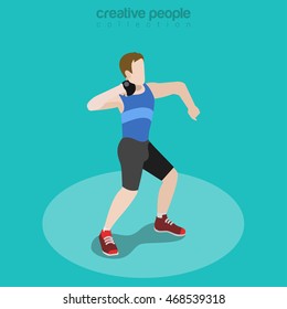 Flat isometric Core Thrower vector illustration. Shot Put Sportsman (athlete) 3d isometry image. Summer Olympic games concept.