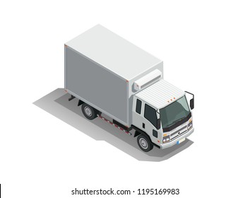 Flat Isometric Delivery Car. Commercial Cargo Truck Isolated Vector Illustration.