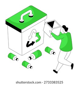 A flat isometric design illustration of recycle bin