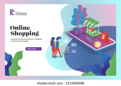 Flat isometric design, shopping and technology flat illustration
