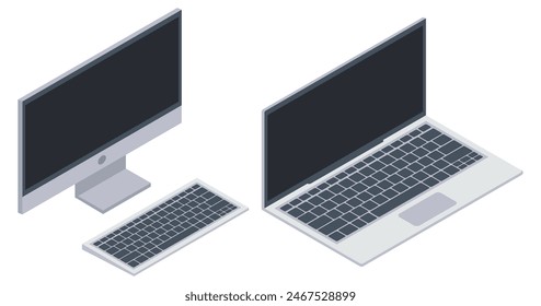 Flat Isometric desktop computer. Pc icon. Vector illustration. Eps 10.