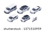 Flat isometric high quality vector modern design cars. Sedan, van, electric car and scooter. For infographics, commercial, web and game design