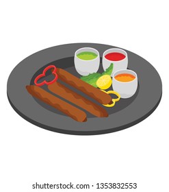 Flat isometric icon of barbeque kebab.