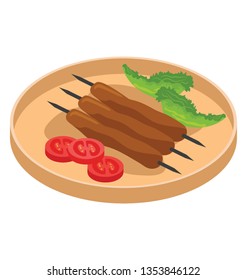 Flat isometric icon of barbeque skewer.