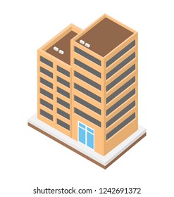 Flat isometric icon design of high rise building, skyscraper 