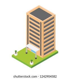 Flat isometric icon design of high rise building, skyscraper