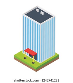 Flat isometric icon design of high rise building