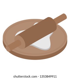 Flat isometric icon of dough roller.