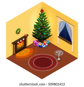Flat isometric icon for Merry Christmas or Happy New Year holidays.
