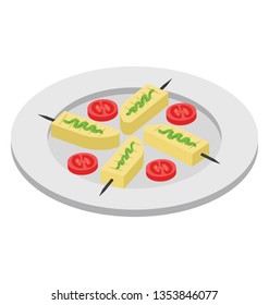 Flat isometric icon of skewer .