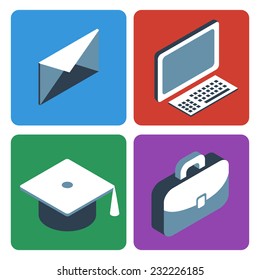 Flat Isometric Icons. Mail, Web, Education, Portfolio, Website.