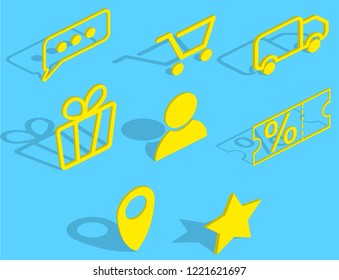 Flat Isometric Icons Set For Online Store, Shopping, Delivery, Online Magazine, E-commerce And Other. Isometric Vector Illustration