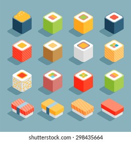 Flat Isometric Icons Sushi