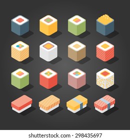 Flache Isometrische Icons Sushi