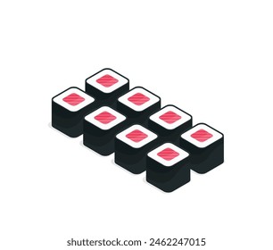 Iconos isométricos planos Sushi set colorido