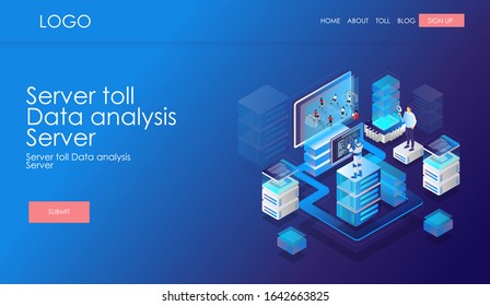 flat isometric illustration Analyze data and store it on the server