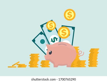 Flat isometric illustration of coins droping into slot at the mobile phone screen. Family Budget, Home Savings and Investment Money. Future Financial Planning. Safe Economical Fund Deposit Strategy.  