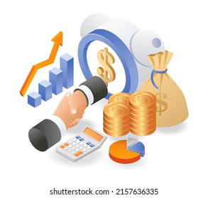 Flat Isometric Illustration Concept. Agree On Payment