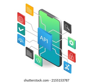 Flat Isometric Illustration Concept. API Application Network