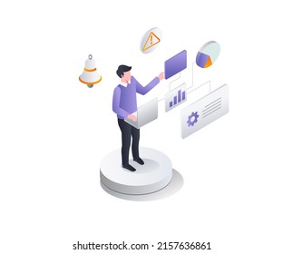 Flat Isometric Illustration Concept. Business Continuity And Disaster Recovery