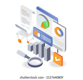 Flat isometric illustration concept. business enterprise data analysis sheet