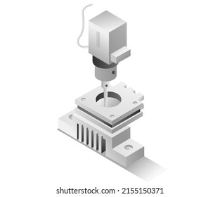 Flat isometric illustration concept. cnc milling machine head