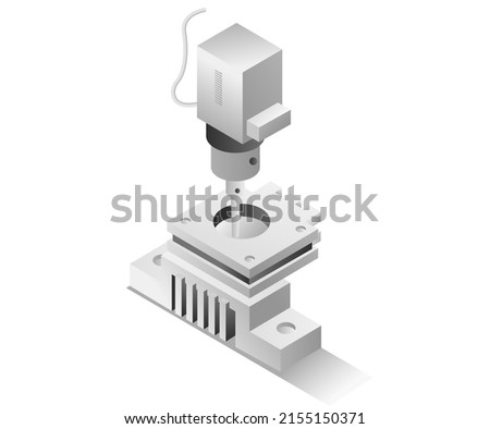 Flat isometric illustration concept. cnc milling machine head