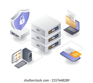 Flat isometric illustration concept. computer data server network