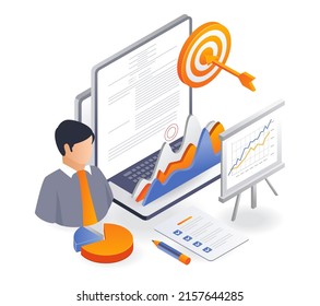 Flat isometric illustration concept. data cooperation agreement sheet