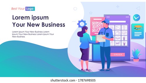 flat isometric illustration concept, delivering goods via online menu orders