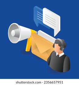 Concepto de ilustración isométrica plana de marketing digital de correo electrónico