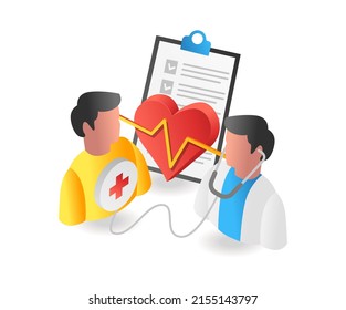 Flat isometric illustration concept. doctor symbol checking patient's health