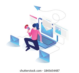 Flat isometric illustration concept, email campaign