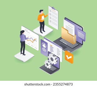 Flat isometric illustration concept. Enterprise development configuration management