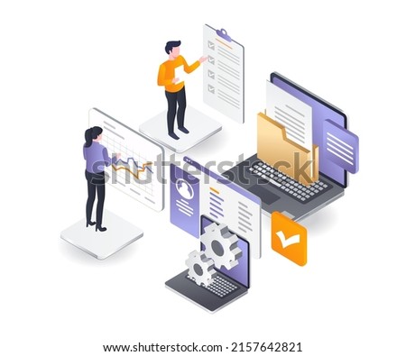 Flat isometric illustration concept. Enterprise development configuration management