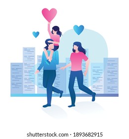 Flat isometric illustration concept. father with mother and son