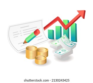 Flat isometric illustration concept. investment business manual payment receipt
