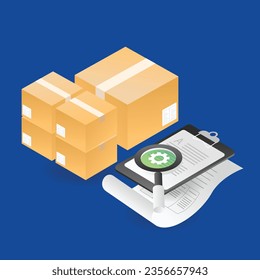 Flat isometric illustration concept of listing incoming and outgoing goods