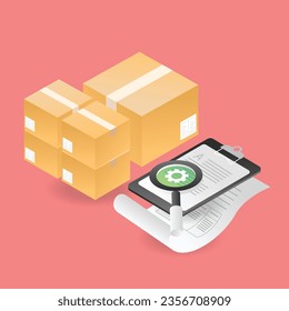 Flat isometric illustration concept of listing incoming and outgoing goods