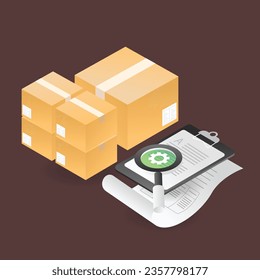 Flat isometric illustration concept of listing incoming and outgoing goods