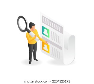 Flat isometric illustration of the concept of a man looking for an employee