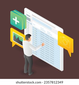 Flat isometric illustration concept of man setting email data