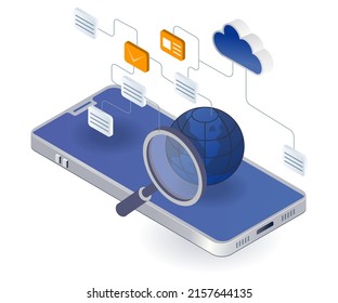 Concepto de ilustración isométrica plana. conectar muchos datos a la nube