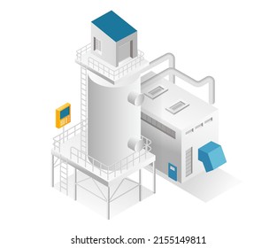 Flat isometric illustration concept. oil and gas industry chimneys and blowers