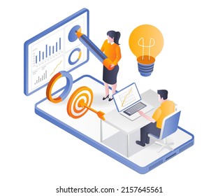 Flat isometric illustration concept. online investment training man