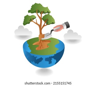 flat isometric illustration concept. plant green trees