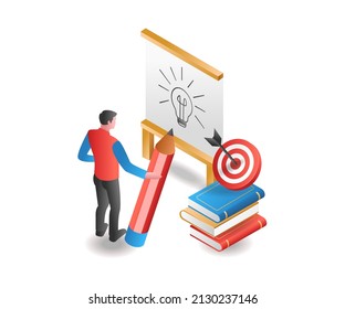 Flat isometric illustration concept. put creative ideas on the board
