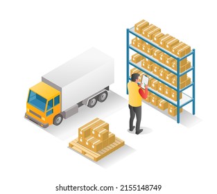 Flat isometric illustration concept. record the goods to be delivered to the customer