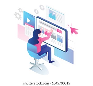 Flat isometric illustration concept. search engine